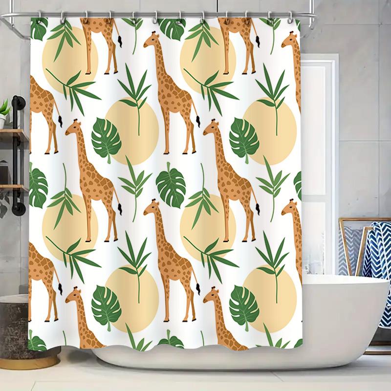 

Giraffe Green Leaf Shower Curtain Bathroom Decor Waterproof Printing Home Decoration Modern Artistic Design W60H190(CM)-1 Pcs