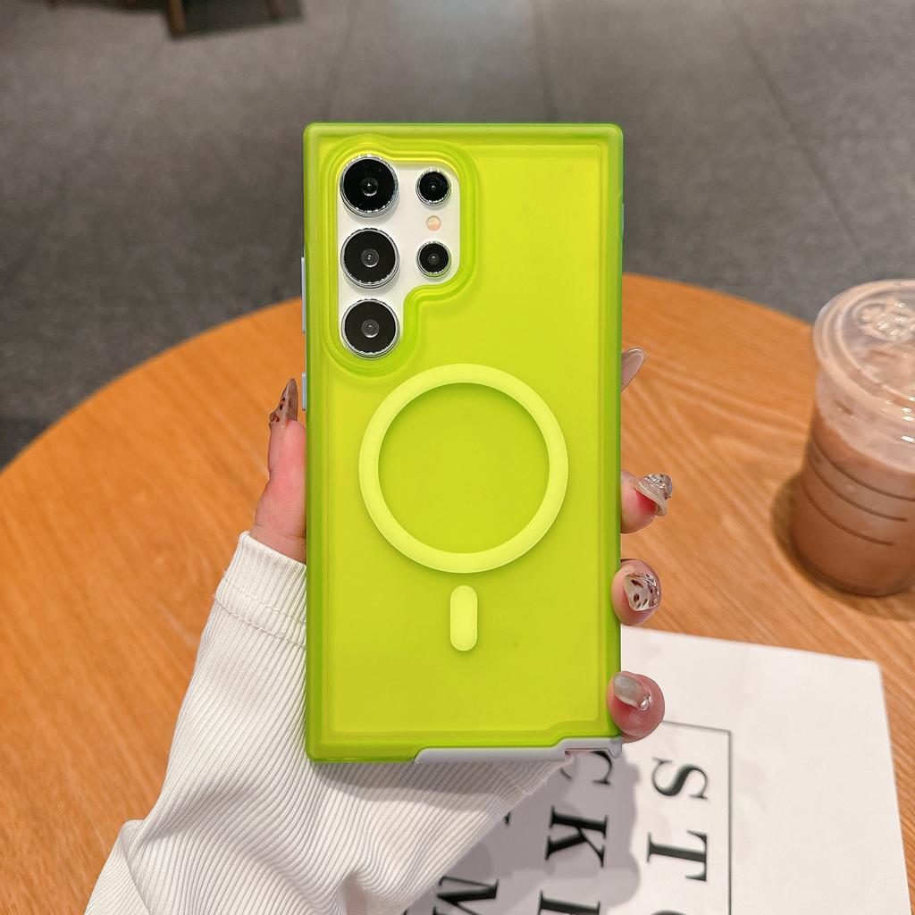 For S24 Ultra Magnetic Skin-feeling Semi-transparent Mobile Phone Case Magsafe Charging Anti-fall and Anti-wear Protective Case