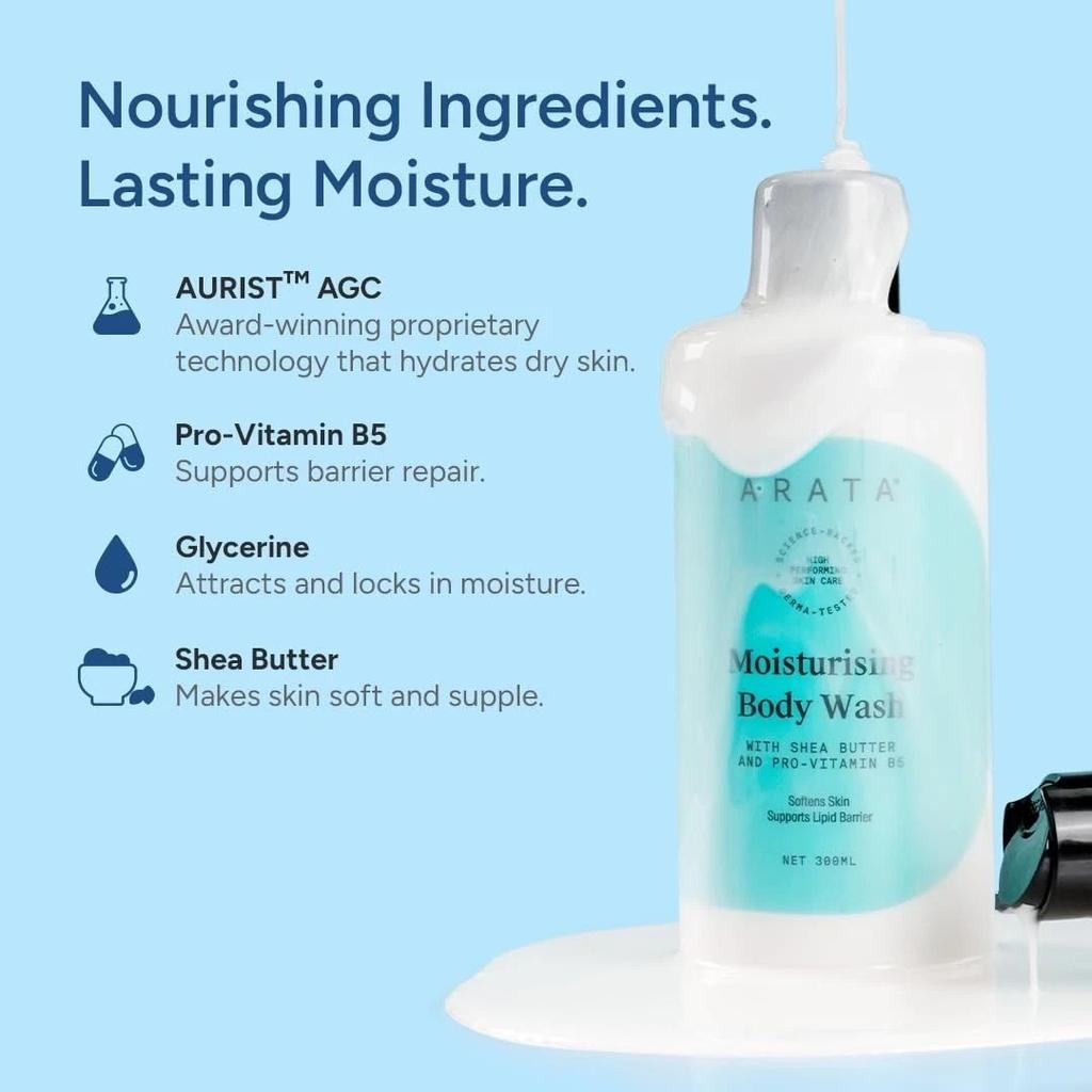 Arata Moisturising Body Wash for Dry Skin with Shea Butter - 300ml
