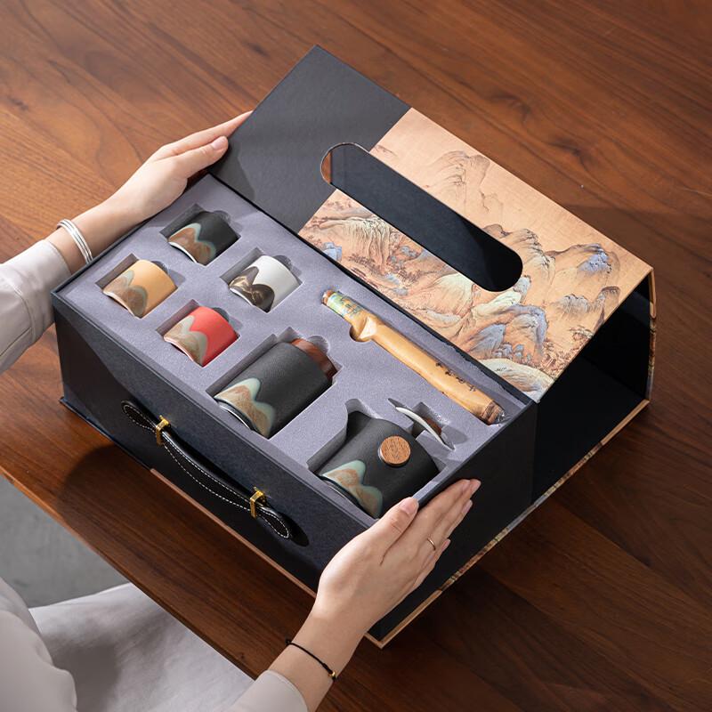 Sushih Hand-Painted Ceramic 'A Thousand Li of Rivers and Mountains' Tea Set