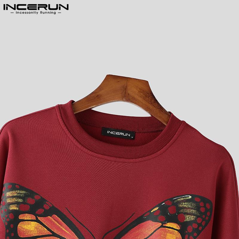 INCERUN Men Casual Eound Neck Long Sleeve Print Pullovers Sweatshirts