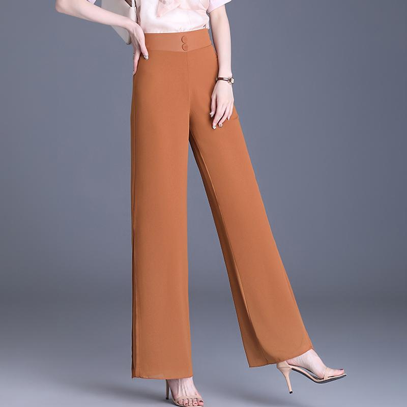 Dámské letní šifonové široké kalhoty s vysokým pasem ležérní černé dlouhé kalhoty