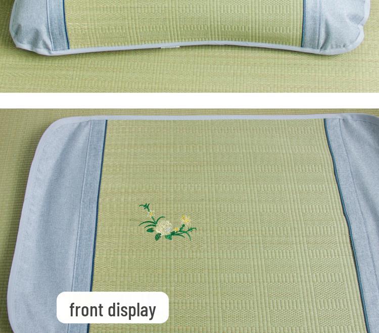 Free Shipping: Cool Straw Mat Pillow Set - Natural Cattail Grass, Orchid Design, Pair (2 Strips), Summer Cooling Pillowcase for Adults