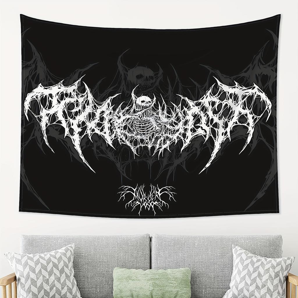 Gothic Death Metal Tapestry Black and White Bat Skull Wall Carpet Old Dark Hanging Cloth Room Decoration