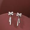 Bow Tassel Stud Earrings Women's Light Luxury Cold Style Design Earrings with The Same Versatile Ear Jewelry