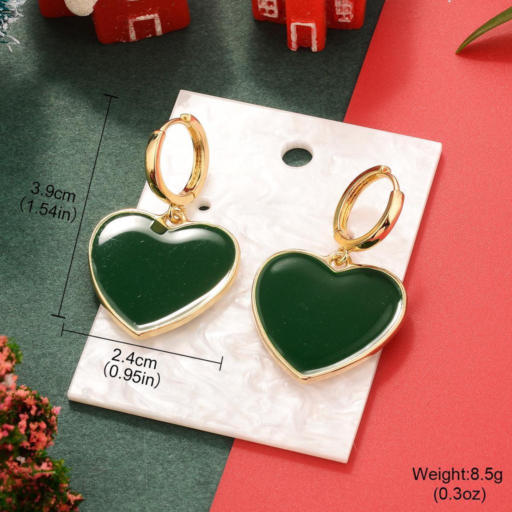 High-End Green Heart Retro Drip Oil Earrings - Autumn/Winter Fashion