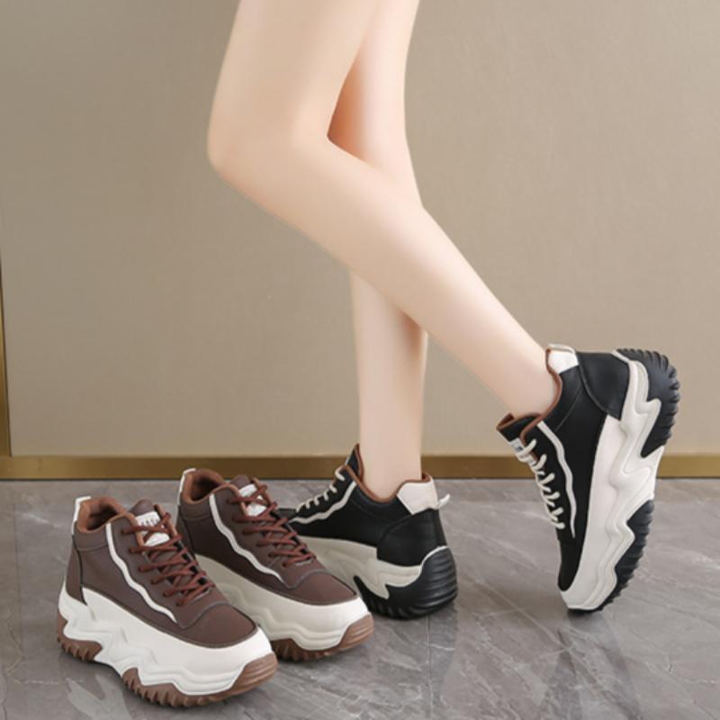 Autumn Women's High-top Shoes Versatile Thick-soled Height-enhancing Sports Casual Dad Shoes