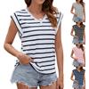 Summer V-neck Striped Loose Short Sleeve T-shirt Top for Women, European American Cross-border Women's Clothing In Stock