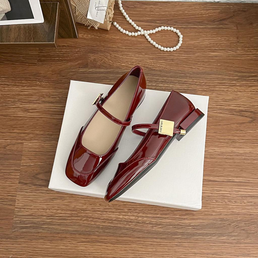 French retro single shoes 2025 grape mother spring new square head Mary Jane shoes women's comfortable soft sole shallow mouth women's shoes