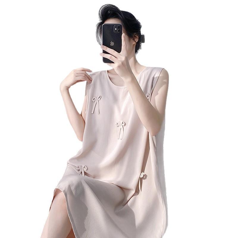 New 11-year-old nightgown women's summer with chest pad cotton and silk sleeveless vest pajamas thin summer women's summer home