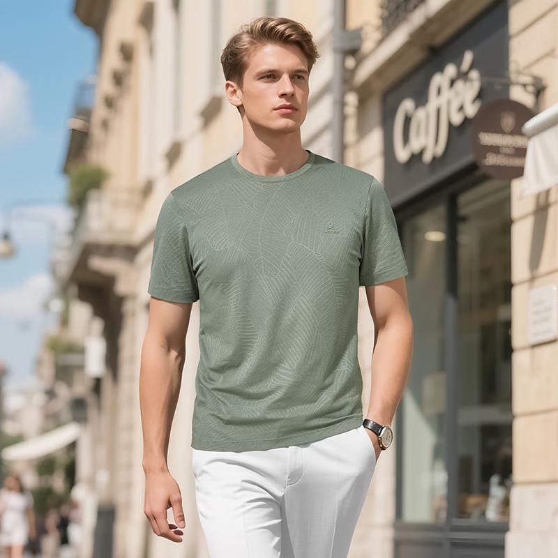 MONTAGUT Men's Silk Blend Ice Feel Short Sleeve T-Shirt