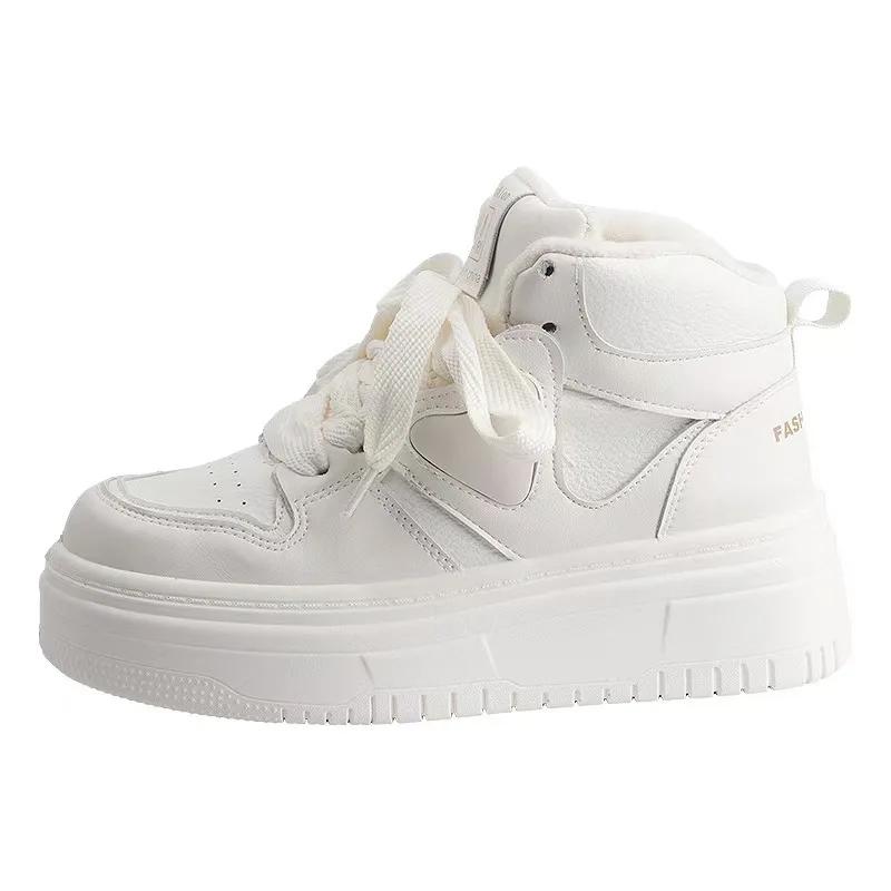Thick Soled Velvet Cotton Shoes for Women 2024winter New High Top Versatile White Shoes Casual Sports Board Shoes Platform