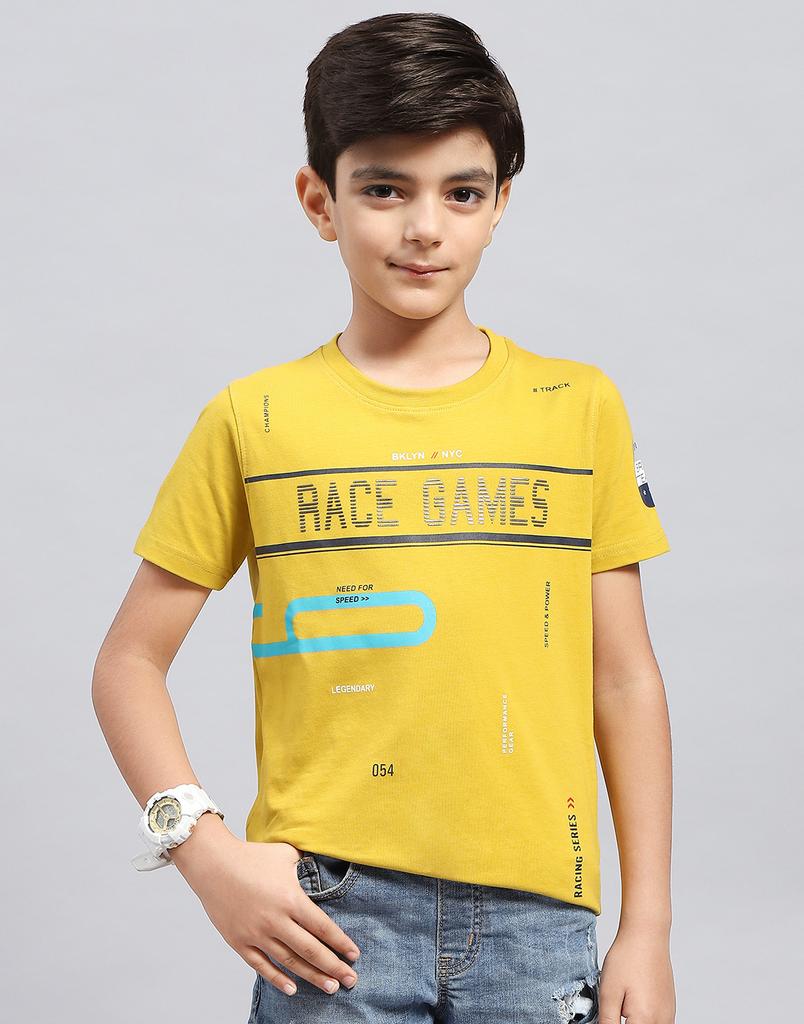 Monte Carlo Boys Yellow Printed Round Neck T-Shirt