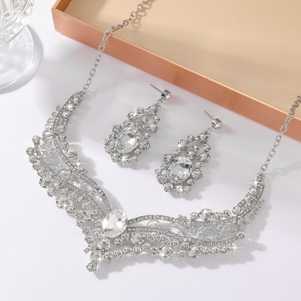 Inlay Rhinestone Necklace Earring Set Fashion Clavicle Chain Jewelry Set  Banquet