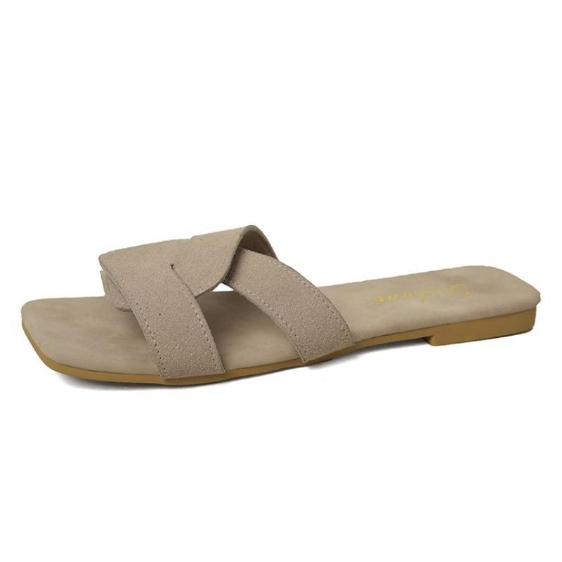 Women Flats Slippers Women Summer Trend Comfortable Square Open Toe Sandals Ldies Lightweight Non Slip Beach Slides Flip Flops