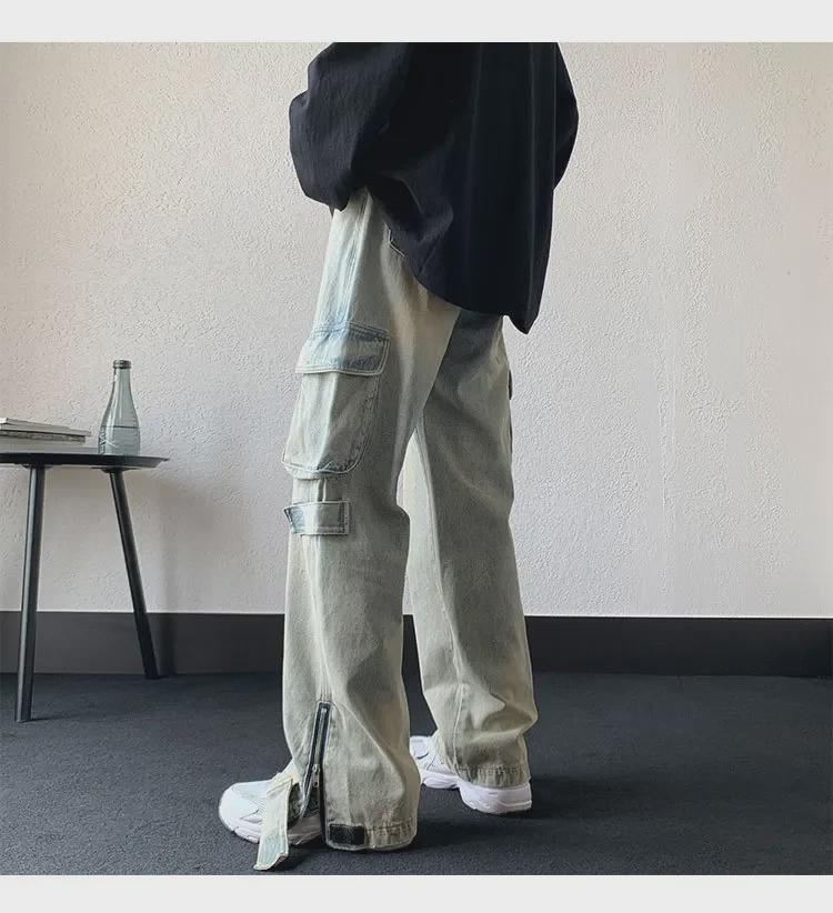 Men's American Retro Wide-Leg Jeans with Zipper Slit - Niche Design for Autumn/Winter