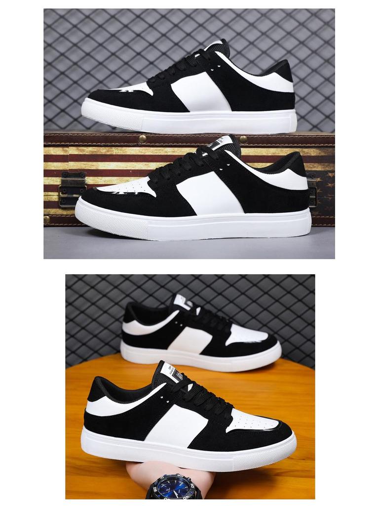 2024 Men's Korean-Style Black & White Panda Colorblock Low-Top Casual Sneakers