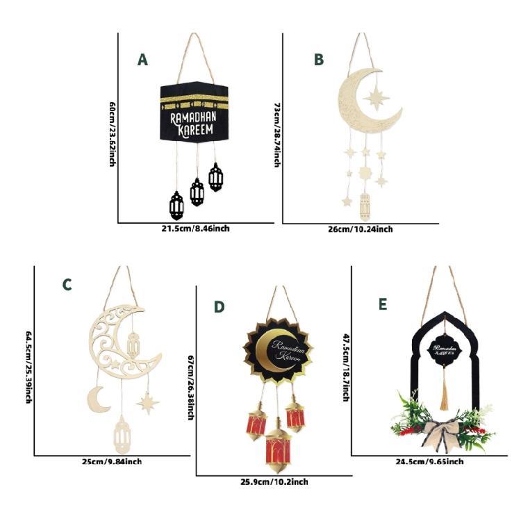 Religious Holiday Decoration Cultural Event Ornament Elegant Wood Moon and Star Hanging Pendant for Home and Mosque Use