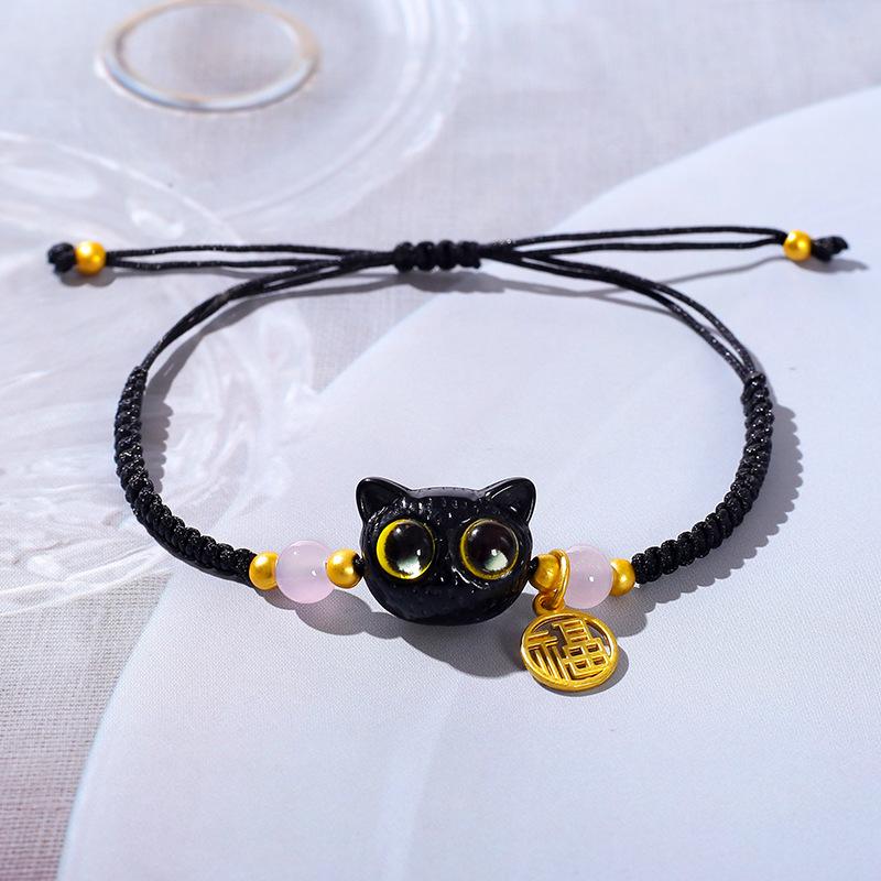 Xiaohongshu Geflochtenes Schwarz-Weißes Katzenkopf-Paararmband Niedlicher Bunter Katzenkopf Geschenk Handseil für Freundinnen und Freunde