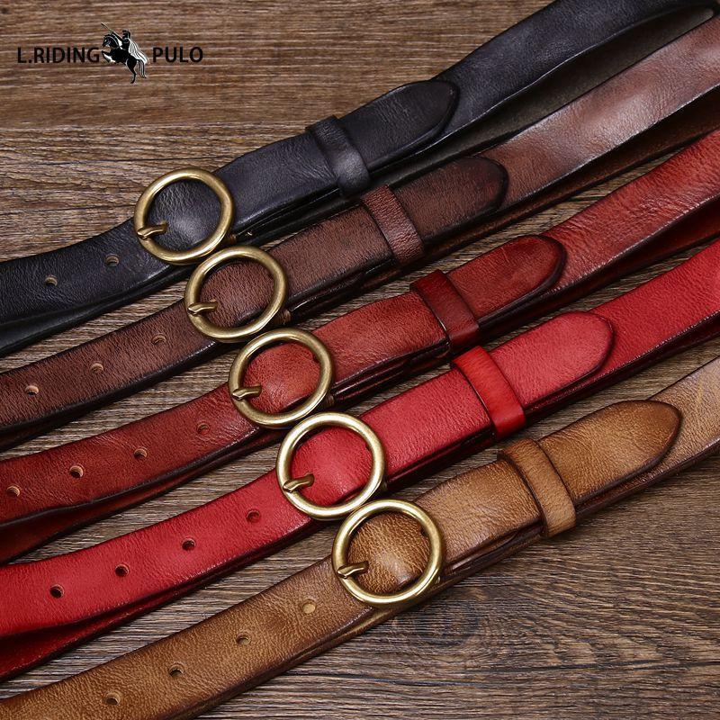 Cintura di Jeans con Fibbia in Rame in Vera Pelle Moda Cintura da Donna in Vera Pelle di Vacchetta con Fibbia Rotonda Ins