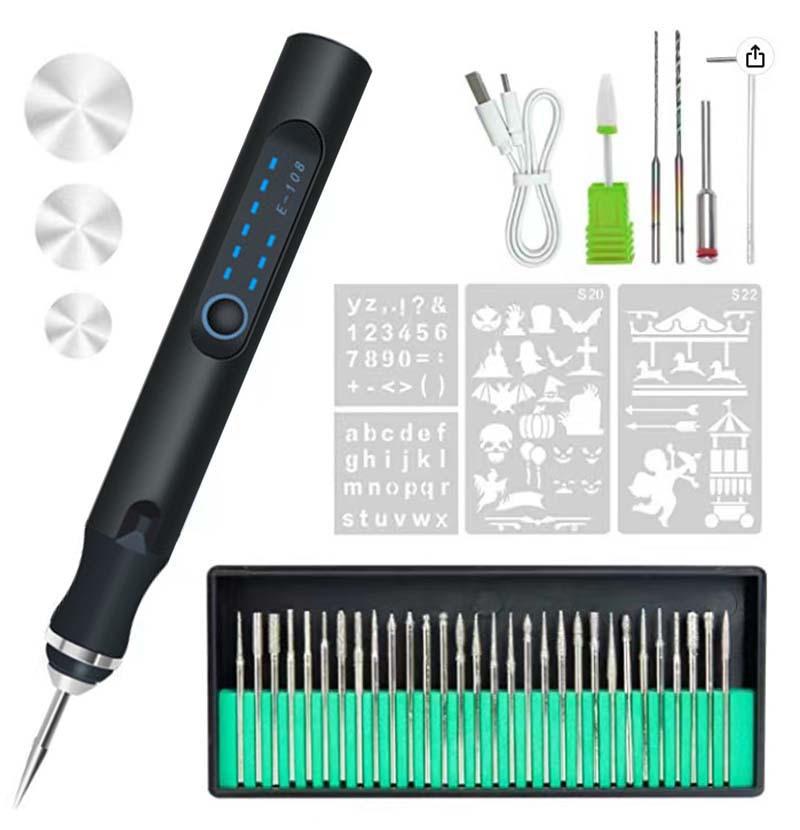 Cordless electric engraving pen with 3 adjustable speeds for jewelry, wood, metal, glass, stone