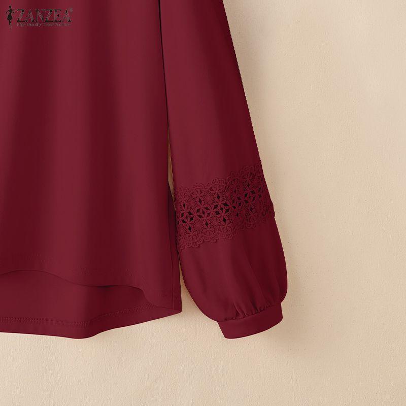ZANZEA Blusa informal de manga larga con cuello redondo y color liso para mujer