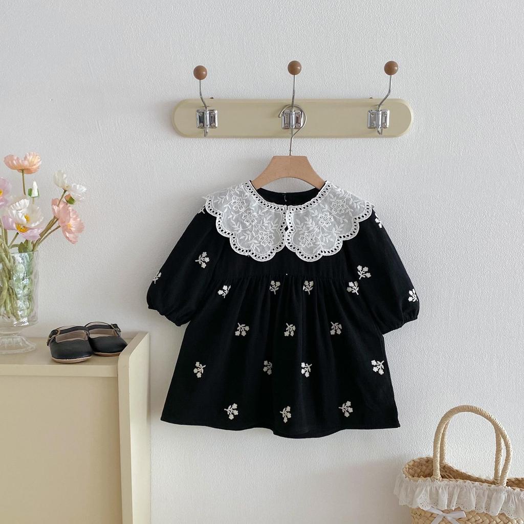 Spitzenrüschenkragen Langarm Stickerei Prinzessinnenkleid für Baby-Mädchen - Frühjahrs-/Herbstkollektion