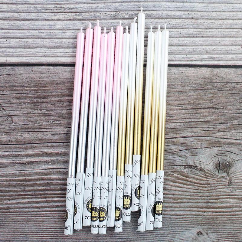 Crown Birthday Cake Candle Ins Gradient Platinum Silver Powder Slender Pencil Party Wedding Decoration Candle