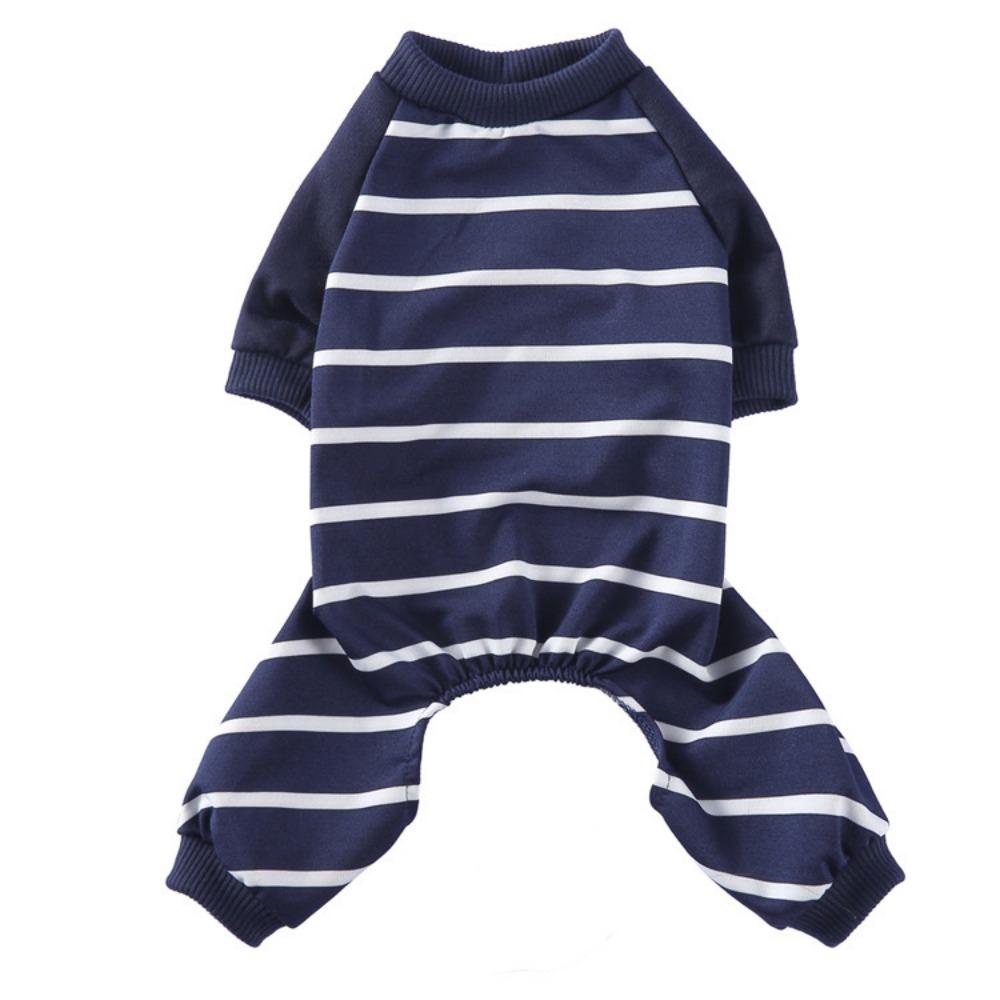 Pet pajamas striped four-legged clothes cotton printed dog clothes four-legged comfortable knitted pet clothes