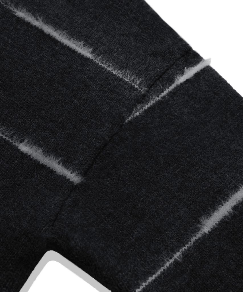 TRILLION Washable Wool Hairy Stripe Hooded Zip-Up Knit_Black