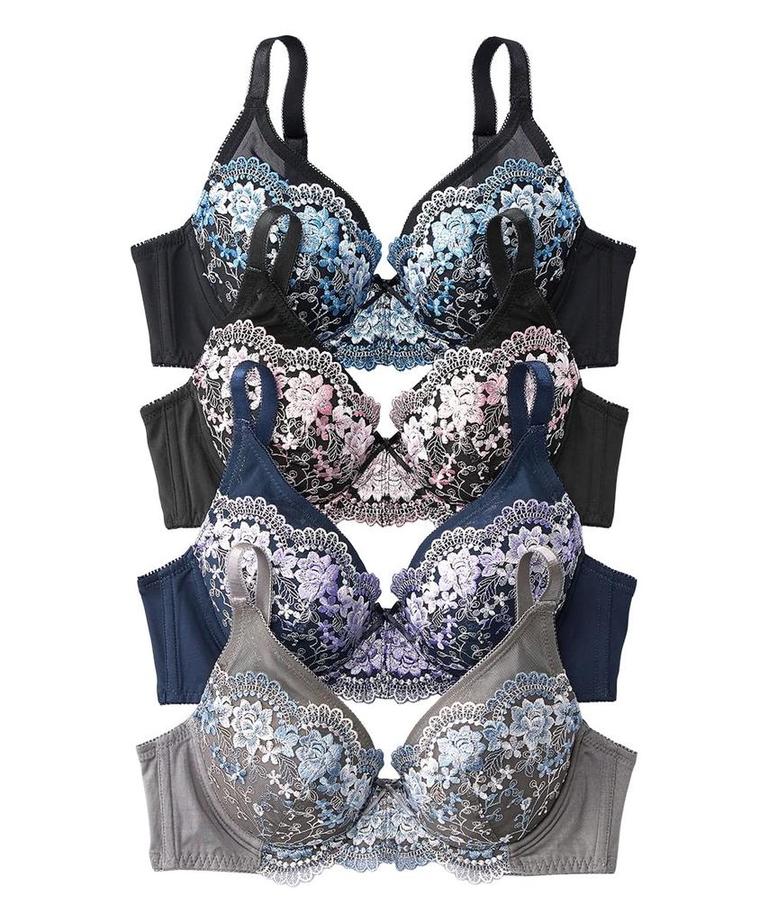 Nissen Floral Embroidered Full Cup C75 Bras, 4-Pack (Dark Color),