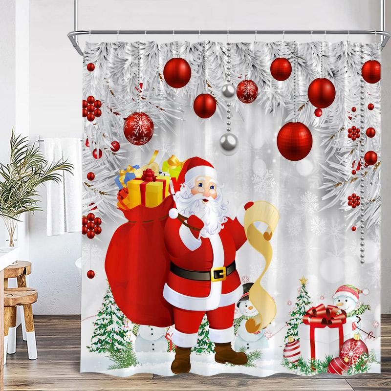 Cute Snowman Christmas Shower Curtains Santa Claus Xmas Tree Truck Winter Forest Scenery Home Bathroom Decor Bath Curtain Set