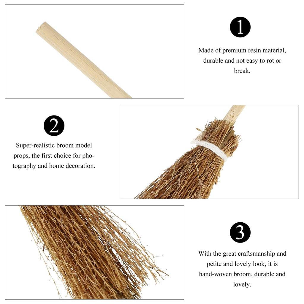 Iplusmile Mini Handwoven Brooms, Miniature Brooms, Resin Props for Halloween and Dollhouses, Set of 5