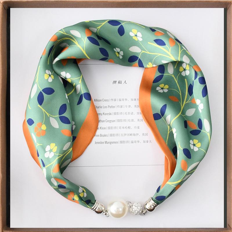 1pc Neckerchief Women Necklace Scarf Hand Wrist Magnetic Button Bag Scarves Scarves Print