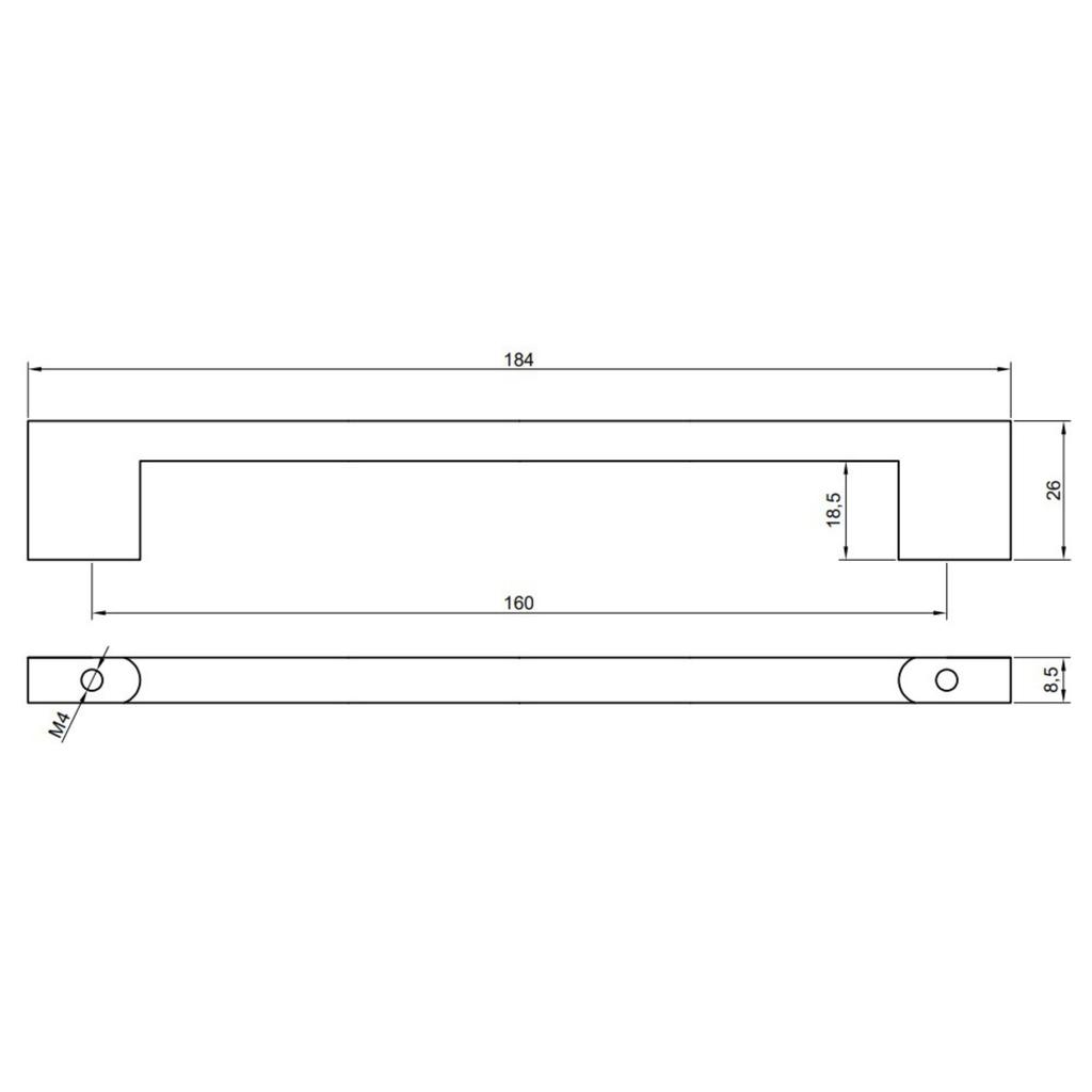 4 x Furniture handle black 160 mm metal
