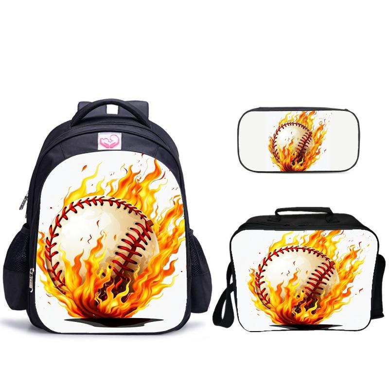 Creative Broken Wall Baseball Three-Piece Set 3D Visual Effect Design Printing School Bag Meal Bag Pencil Bag Combination Set