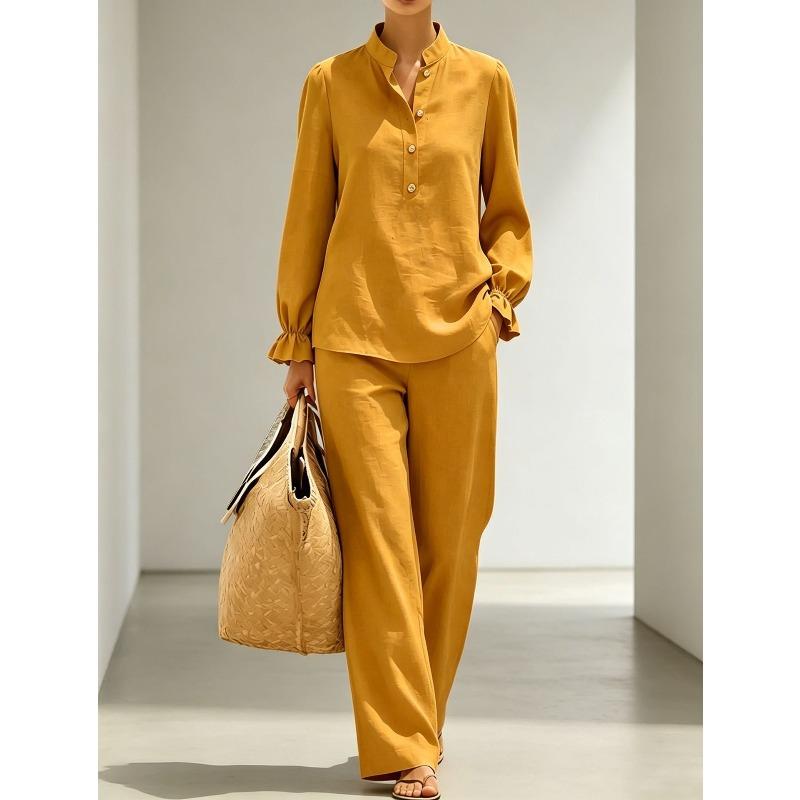 TIFICY Women's Fashion Casual Spring Autumn Solid Color Print Long Sleeve Stand-Neck Trousers Pants Suits