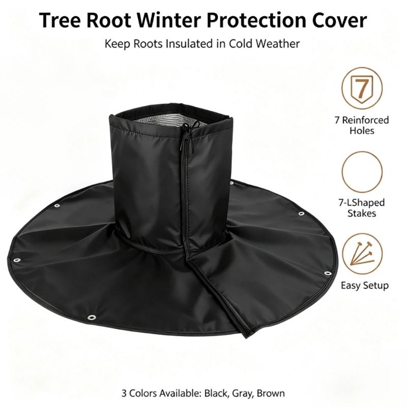 2-Pack Tree Root Winter Covers with Trunk Sleeves, Ground Flaps, Hook-and-Loop Fasteners, and Elastic Cords for Outdoor Use