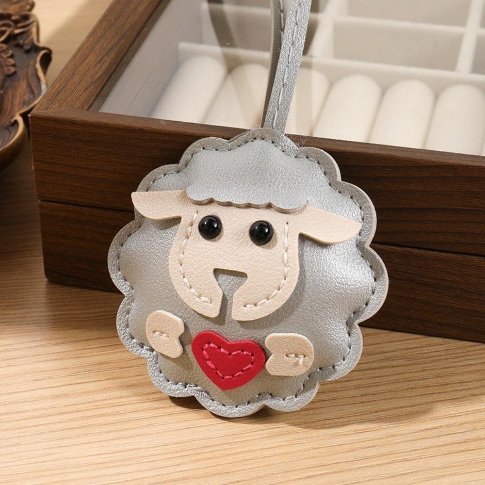 Trendy PU Leather Sheep Keychain Lightweight Soft Lamb Keyring Cartoon Animal Round Heart Bag Charm Coworker