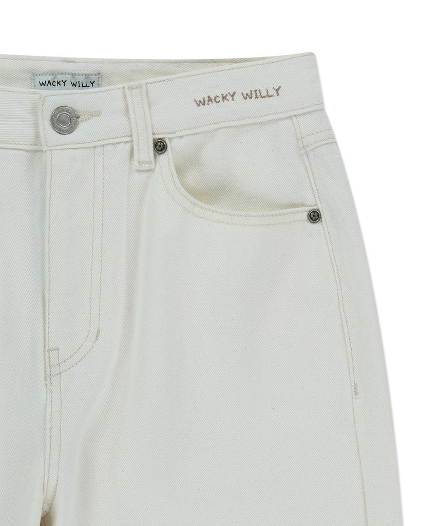 WACKY WILLY Women'S Pigment Color Washed Denim Pants Cream