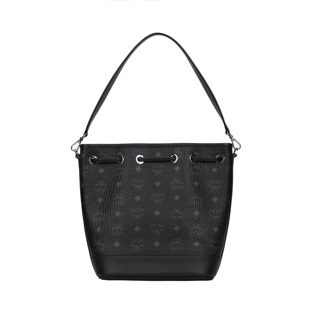 New MCM Visetos Coated Canvas Leather Bucket Bag, Combo Bag, Crossbody Bag, Shoulder Bag Medium Women's Black MWDCSDU02BK001