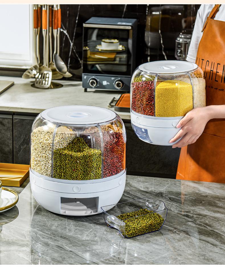Rotating Rice & Cereal Storage Jar - Insect-Proof, Moisture-Proof, Sealed Compartment