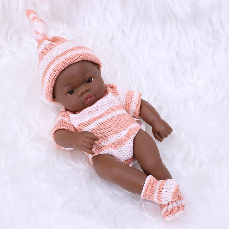 7.87 Inch Reborn Dolls Mini Black Skin Soft and Full Body Vinyl Doll Lifelike Soft Reborn Doll Washable Doll For Toys Gifts