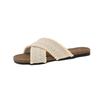 Retro woven flat-bottomed cool slippers for women's outer wear 2025 spring and summer new summer seaside beach sandals for women