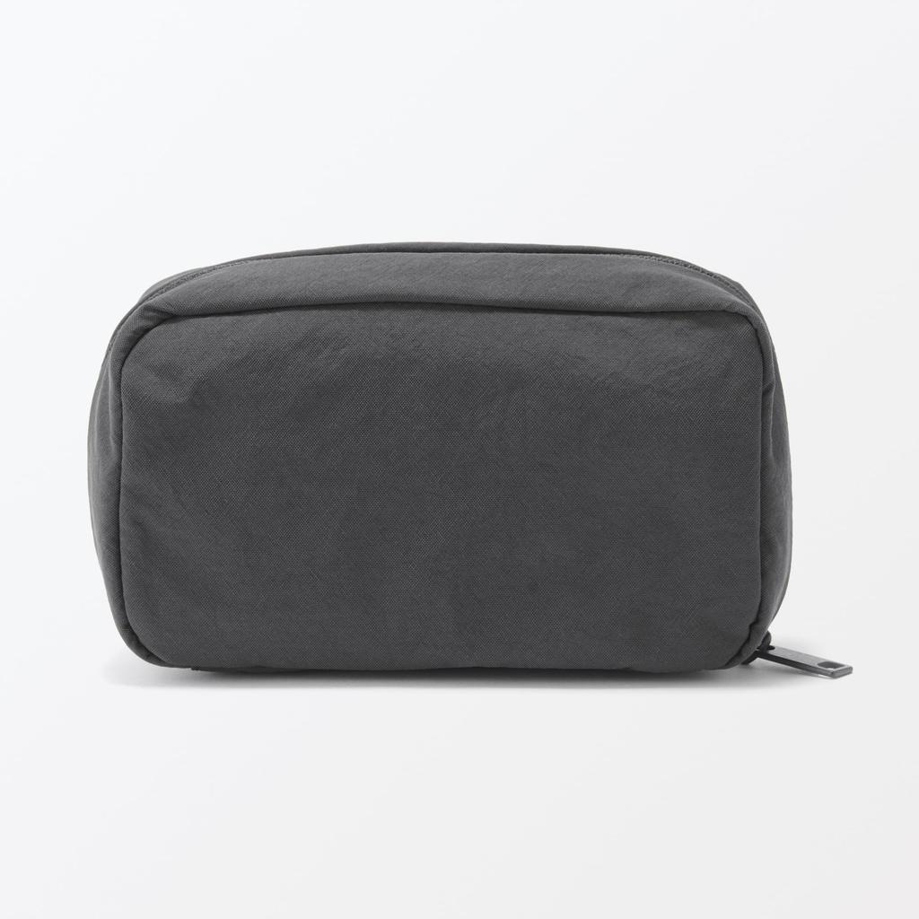 MUJI Wrinkle Nylon Dark Size 15 X 9 X 84473920 Wide-Opening Pouch, Gray, M, Approx. 4.5 Cm,