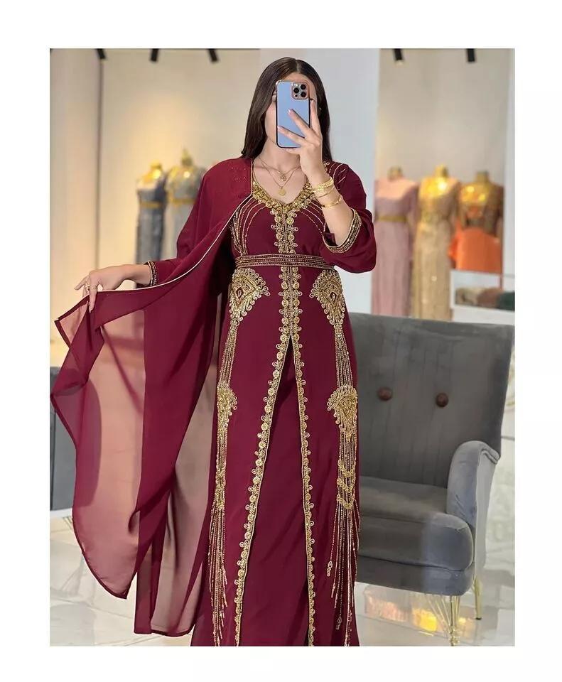 

Бордовое свадебное платье кафтан Дубай кимоно платье повседневное марокканское абайя макси длинное L бордовый