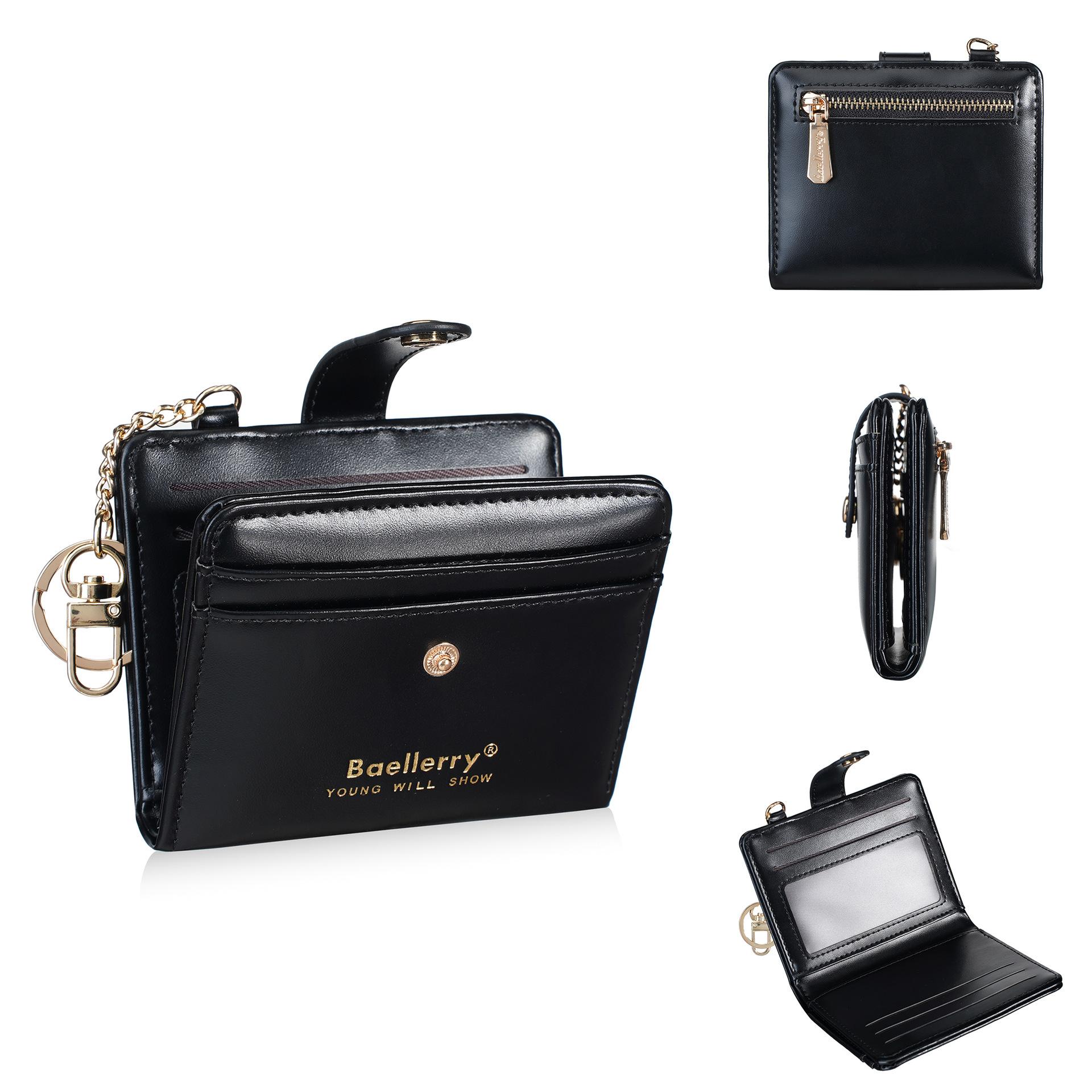 Women s short wallet Korean version, multi-card position snap-button wallet, high-end fashion chain zipper, small change bag. one size чёрный