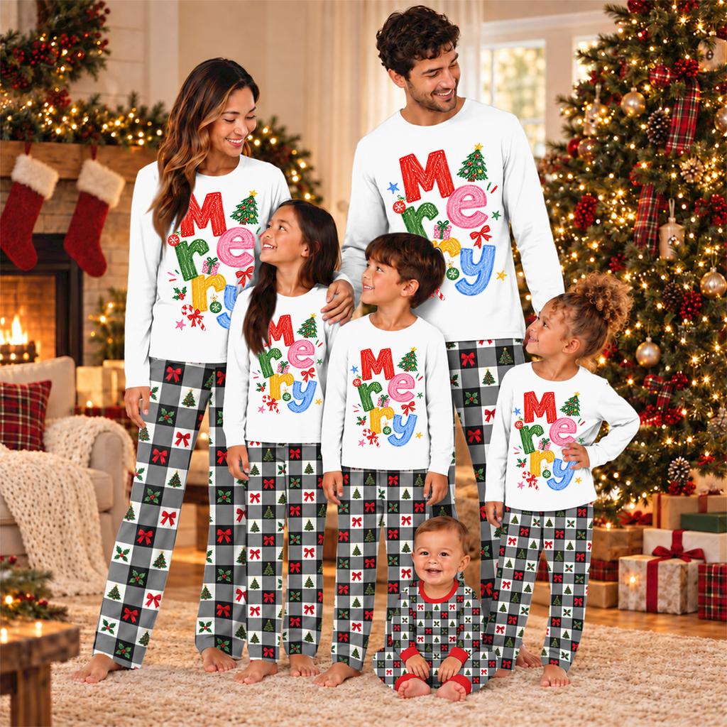 Family Matching Christmas Print Loungewear Set Neck Long Sleeve and Long Pants