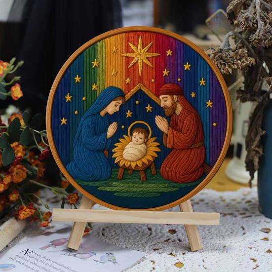 1/2 Sets DIY Nativity Embroidery Kit Adults Beginners Christmas Holy Story Stamped Cross Stitch Hand Embroidery Starter Kit DIY Enthusiasts Gift