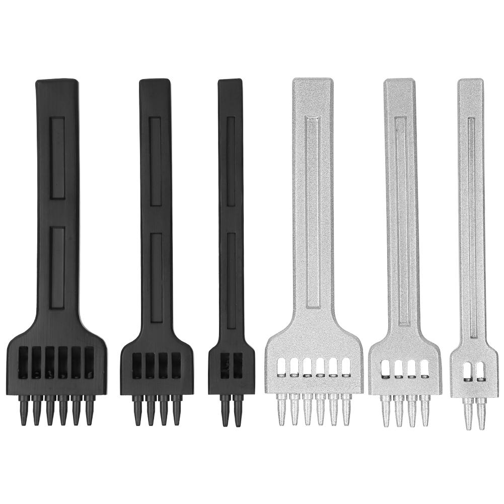 6ks Hrotové dláto Kulatý otvor DIY Kožený děrovací nástroj Vysokouhlíková ocel 2 otvory 4 otvory 6 otvorů 4mm
